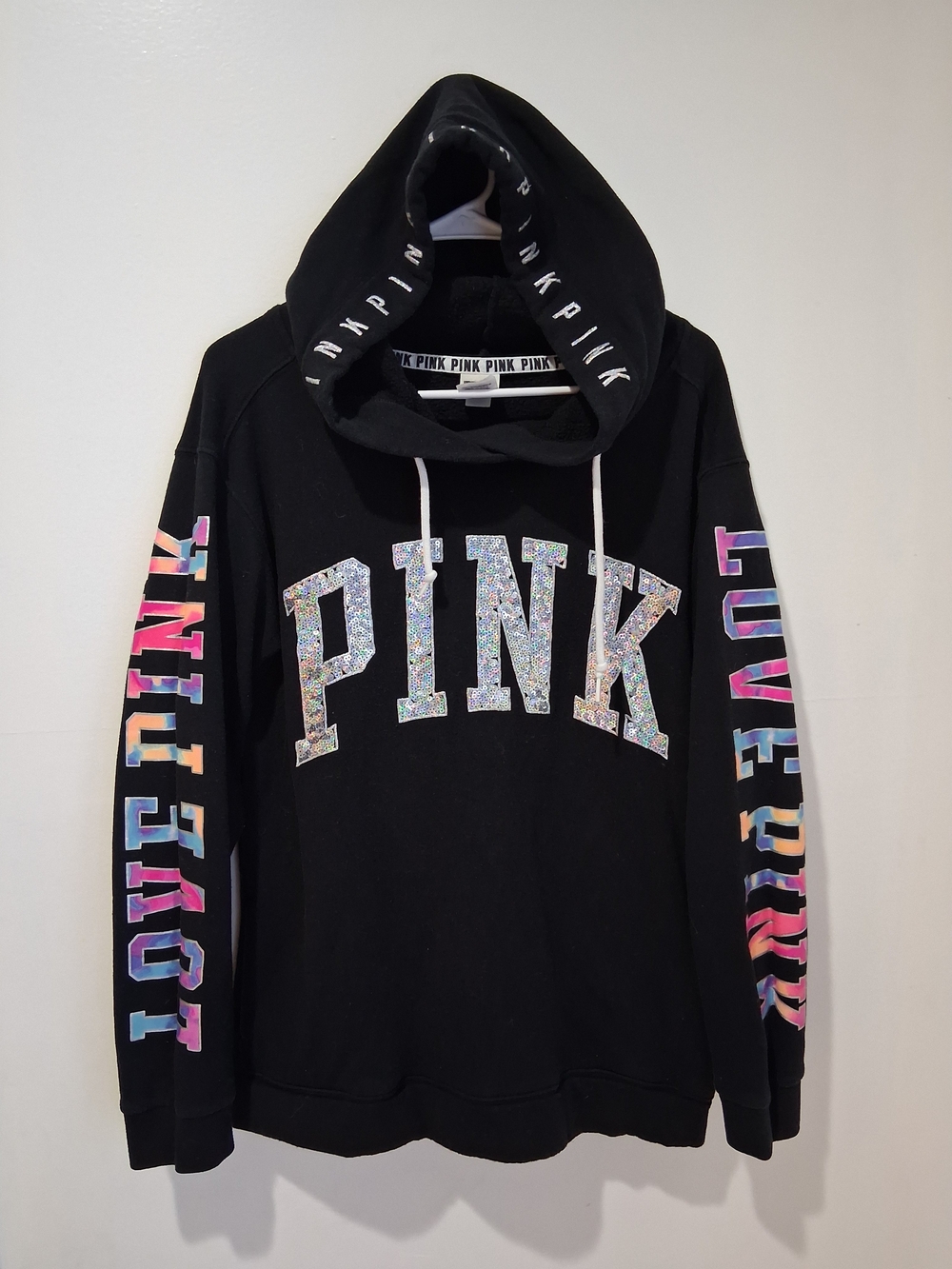 RARE HTF Victoria Secret Pink Watercolor Hoodie With Bling- Medium
